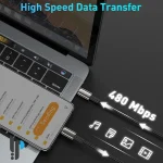 ابعاد کابل شارژ 1 متری TYPE-C بیسوس مدل TUNGSTEN GOLD 100W